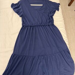 Blue V-Neck Nursing Dress